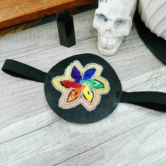 Embroidery Rainbow Flower Eye Patch, Adjustable Vision Ocular Costume Accessory - Picture 1 of 3